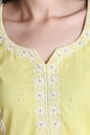 Tashee_Yellow Cotton Pearls, Lace Scoop Neck Flora Embroidered Kurta With Pant _at_Aza_Fashions