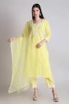 Buy_Tashee_Yellow Cotton, Organza Pearls, Embroidery Scoop Neck Flora Kurta Pant Set _at_Aza_Fashions