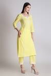 Tashee_Yellow Cotton, Organza Pearls, Embroidery Scoop Neck Flora Kurta Pant Set _at_Aza_Fashions