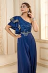 Buy_Aariyana Couture_Blue Poly Georgette Embroidered Sequins One Shoulder Draped Jumpsuit