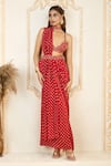 Buy_Aariyana Couture_Red Bustier And Belt Dupion Embroidered Zari Pre-draped Saree With  _at_Aza_Fashions