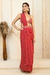 Shop_Aariyana Couture_Red Bustier And Belt Dupion Embroidered Zari Pre-draped Saree With  _at_Aza_Fashions