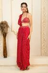 Buy_Aariyana Couture_Red Bustier And Belt Dupion Embroidered Zari Pre-draped Saree With  