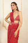 Shop_Aariyana Couture_Red Bustier And Belt Dupion Embroidered Zari Pre-draped Saree With  