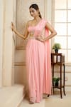 Buy_Aariyana Couture_Peach Drape Saree- Viscose Georgette And Silk Satin Pre-draped With Shell Bustier _at_Aza_Fashions