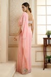 Aariyana Couture_Peach Drape Saree- Viscose Georgette And Silk Satin Pre-draped With Shell Bustier _Online_at_Aza_Fashions