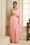 Buy_Aariyana Couture_Peach Drape Saree- Viscose Georgette And Silk Satin Pre-draped With Shell Bustier 