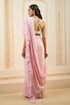 Aariyana Couture_Pink Bustier Satin Lycra Hand Embroidered Floral Pre-draped Ruffle Saree With _Online_at_Aza_Fashions