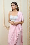 Buy_Aariyana Couture_Pink Bustier Satin Lycra Hand Embroidered Floral Pre-draped Ruffle Saree With 