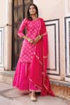 Buy_Geroo Jaipur_Pink Kurta And Sharara Silk Woven Floral Round Set _at_Aza_Fashions