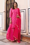 Geroo Jaipur_Pink Kurta And Sharara Silk Woven Floral Round Set _Online_at_Aza_Fashions