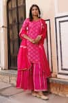 Buy_Geroo Jaipur_Pink Kurta And Sharara Silk Woven Floral Round Set _Online_at_Aza_Fashions