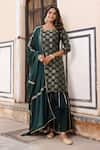 Buy_Geroo Jaipur_Green Kurta And Sharara Silk Woven Floral Round Banarasi Set _at_Aza_Fashions