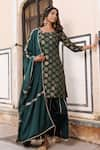 Geroo Jaipur_Green Kurta And Sharara Silk Woven Floral Round Banarasi Set _Online_at_Aza_Fashions