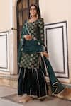 Shop_Geroo Jaipur_Green Kurta And Sharara Silk Woven Floral Round Banarasi Set _Online_at_Aza_Fashions