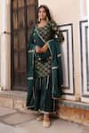 Geroo Jaipur_Green Kurta And Sharara Silk Woven Floral Round Banarasi Set _at_Aza_Fashions