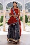 Buy_Geroo Jaipur_Red Pure Cotton Hand Block Printed Botanical Square Neck Kurta Skirt Set_at_Aza_Fashions