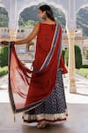 Shop_Geroo Jaipur_Red Pure Cotton Hand Block Printed Botanical Square Neck Kurta Skirt Set_at_Aza_Fashions