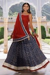 Geroo Jaipur_Red Pure Cotton Hand Block Printed Botanical Square Neck Kurta Skirt Set_Online_at_Aza_Fashions