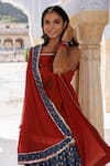 Buy_Geroo Jaipur_Red Pure Cotton Hand Block Printed Botanical Square Neck Kurta Skirt Set_Online_at_Aza_Fashions