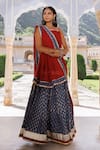 Shop_Geroo Jaipur_Red Pure Cotton Hand Block Printed Botanical Square Neck Kurta Skirt Set_Online_at_Aza_Fashions