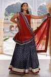 Geroo Jaipur_Red Pure Cotton Hand Block Printed Botanical Square Neck Kurta Skirt Set_at_Aza_Fashions