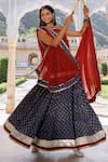 Buy_Geroo Jaipur_Red Pure Cotton Hand Block Printed Botanical Square Neck Kurta Skirt Set
