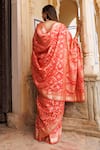 Shop_Geroo Jaipur_Peach Dola Silk Woven Floral Saree With Unstitched Blouse Piece _at_Aza_Fashions