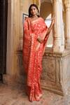 Shop_Geroo Jaipur_Peach Dola Silk Woven Floral Saree With Unstitched Blouse Piece _Online_at_Aza_Fashions