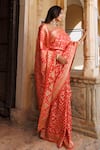 Geroo Jaipur_Peach Dola Silk Woven Floral Saree With Unstitched Blouse Piece _at_Aza_Fashions