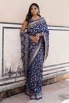 Buy_Geroo Jaipur_Blue Denim Zari, Embroidery Flower Woven Saree With Unstitched Blouse Piece _at_Aza_Fashions