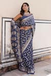 Buy_Geroo Jaipur_Blue Denim Zari, Embroidery Flower Woven Saree With Unstitched Blouse Piece _Online_at_Aza_Fashions