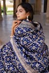 Geroo Jaipur_Blue Denim Zari, Embroidery Flower Woven Saree With Unstitched Blouse Piece _at_Aza_Fashions