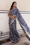 Buy_Geroo Jaipur_Blue Denim Zari, Embroidery Flower Woven Saree With Unstitched Blouse Piece 
