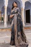 Geroo Jaipur_Black Dola Silk Woven Floral Banarasi Saree With Unstitched Blouse Piece _Online_at_Aza_Fashions