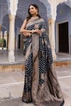 Buy_Geroo Jaipur_Black Dola Silk Woven Floral Banarasi Saree With Unstitched Blouse Piece _Online_at_Aza_Fashions