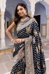 Geroo Jaipur_Black Dola Silk Woven Floral Banarasi Saree With Unstitched Blouse Piece _at_Aza_Fashions