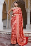 Buy_Geroo Jaipur_Red Denim Zari Geometric Woven Saree With Unstitched Blouse Piece _at_Aza_Fashions