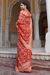 Shop_Geroo Jaipur_Red Denim Zari Geometric Woven Saree With Unstitched Blouse Piece _at_Aza_Fashions