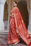 Buy_Geroo Jaipur_Red Denim Zari Geometric Woven Saree With Unstitched Blouse Piece _Online_at_Aza_Fashions