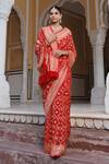 Shop_Geroo Jaipur_Red Denim Zari Geometric Woven Saree With Unstitched Blouse Piece _Online_at_Aza_Fashions