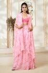 Buy Aariyana Couture Pink Chiffon Embroidery, Lace Scoop Rose Petal Print Flared Pant Set With Cape at Aza Fashions Buy_Aariyana Couture_Pink Chiffon Embroidery, Lace Scoop Rose Petal Print Flared Pant Set With Cape_at_Aza_Fashions