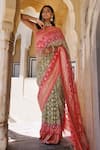 Buy_Geroo Jaipur_Pink Dola Silk Woven Geometric Bandhani Saree With Unstitched Blouse Piece _Online_at_Aza_Fashions