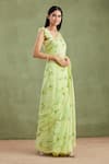 Shop_Geroo Jaipur_Green Saree Chiffon Hand Painted Floral With Unstitched Blouse Piece _Online_at_Aza_Fashions