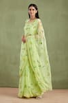 Buy_Geroo Jaipur_Green Saree Chiffon Hand Painted Floral With Unstitched Blouse Piece 