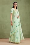 Buy_Geroo Jaipur_Green Saree Chiffon Hand Painted Leaf With Unstitched Blouse Piece _Online_at_Aza_Fashions