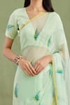 Shop_Geroo Jaipur_Green Saree Chiffon Hand Painted Leaf With Unstitched Blouse Piece _Online_at_Aza_Fashions