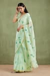 Geroo Jaipur_Green Saree Chiffon Hand Painted Leaf With Unstitched Blouse Piece _at_Aza_Fashions