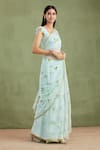 Buy_Geroo Jaipur_Blue Saree Chiffon Hand Painted Flower With Unstitched Blouse Piece _Online_at_Aza_Fashions