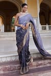 Buy_Geroo Jaipur_Grey Dola Silk Hand Embroidered And Ombre Saree With Unstitched Blouse Piece_Online_at_Aza_Fashions